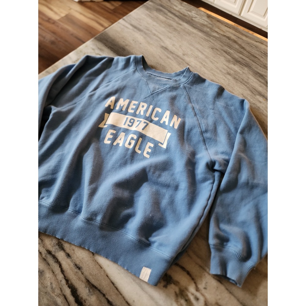 American Eagle Womens XS Blue Graphic Crewneck Sweatshirt